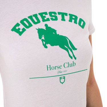 T-shirt feminino Equestro Jumping Horse Club em algodão de manga curta Branco