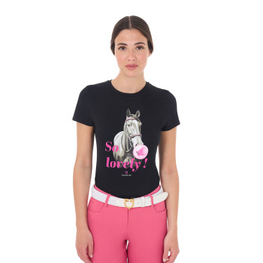 T-shirt feminino Equestro So Lovely em algodão de manga curta Preto T-shirt feminino Equestro So Lovely em algodão de manga curta Preto