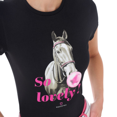 T-shirt feminino Equestro So Lovely em algodão de manga curta Preto T-shirt feminino Equestro So Lovely em algodão de manga curta Preto