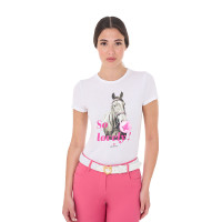T-shirt feminino Equestro So Lovely em algodão de manga curta Branco
