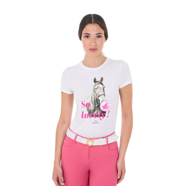 T-shirt feminino Equestro So Lovely em algodão de manga curta Branco T-shirt feminino Equestro So Lovely em algodão de manga curta Branco