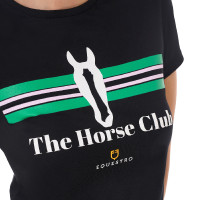 T-shirt feminino Equestro Stripe Horse Club em algodão de manga curta Preto T-shirt feminino Equestro Stripe Horse Club em algodão de manga curta Preto