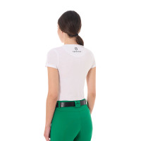 T-shirt feminino Equestro Stripe Horse Club em algodão de manga curta Branco
