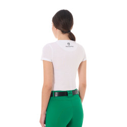 T-shirt feminino Equestro Stripe Horse Club em algodão de manga curta Branco