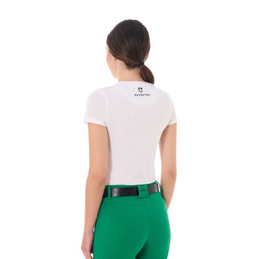 T-shirt feminino Equestro Stripe Horse Club em algodão de manga curta Branco