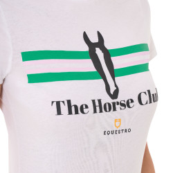 T-shirt feminino Equestro Stripe Horse Club em algodão de manga curta Branco