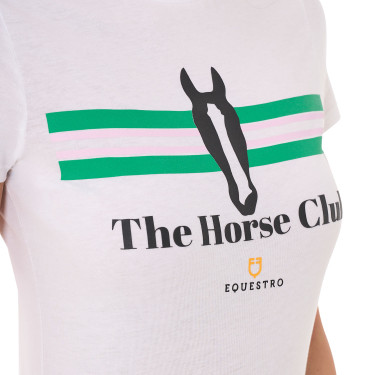 T-shirt feminino Equestro Stripe Horse Club em algodão de manga curta Branco