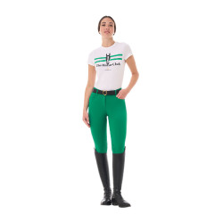 T-shirt feminino Equestro Stripe Horse Club em algodão de manga curta Branco