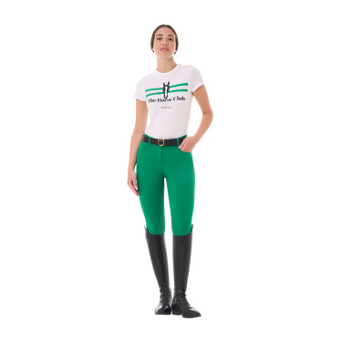 T-shirt feminino Equestro Stripe Horse Club em algodão de manga curta Branco