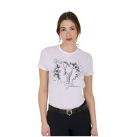 T-shirt feminino Equestro Wild Flower em algodão de manga curta Branco T-shirt feminino Equestro Wild Flower em algodão de manga curta Branco