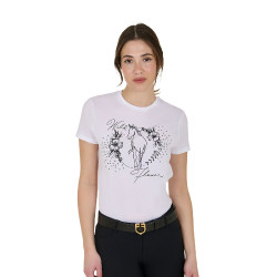 T-shirt feminino Equestro Wild Flower em algodão de manga curta Branco
