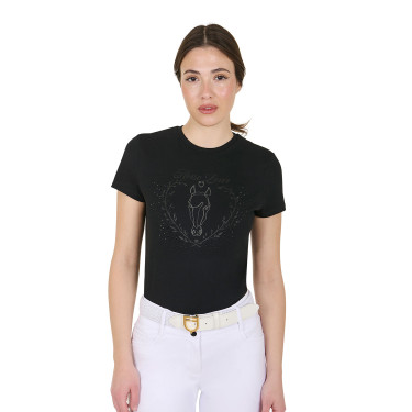 T-shirt feminino Equestro Wild Heart em algodão de mangas curtas Preto