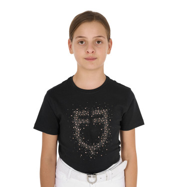 T-shirt menina Equestro corte slim com logótipo rosa com brilhantes, mangas curtas Preto T-shirt menina Equestro corte slim com logótipo rosa com brilhantes, mangas curtas Preto
