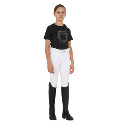 T-shirt menina Equestro corte slim com logótipo rosa com brilhantes, mangas curtas Preto