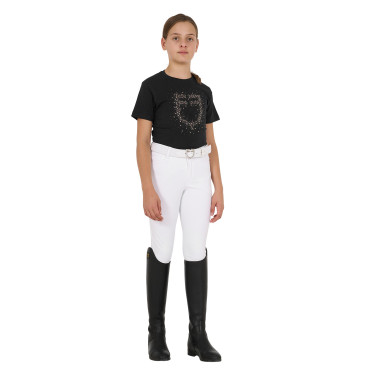 T-shirt menina Equestro corte slim com logótipo rosa com brilhantes, mangas curtas Preto T-shirt menina Equestro corte slim com logótipo rosa com brilhantes, mangas curtas Preto