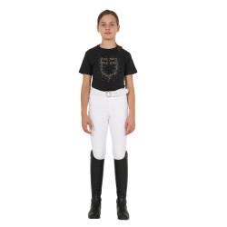 T-shirt menina Equestro corte slim com logótipo rosa com brilhantes, mangas curtas Preto
