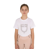 T-shirt menina Equestro corte slim com logótipo rosa com brilhantes, mangas curtas Branco