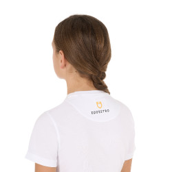 T-shirt menina Equestro corte slim com logótipo rosa com brilhantes, mangas curtas Branco