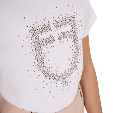 T-shirt menina Equestro corte slim com logótipo rosa com brilhantes, mangas curtas Branco