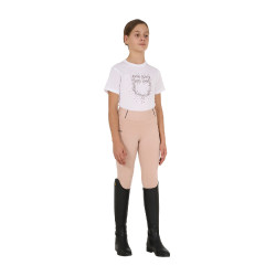 T-shirt menina Equestro corte slim com logótipo rosa com brilhantes, mangas curtas Branco
