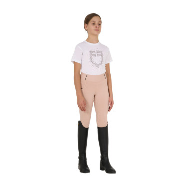 T-shirt menina Equestro corte slim com logótipo rosa com brilhantes, mangas curtas Branco