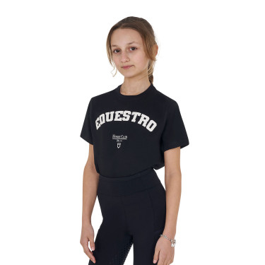 T-shirt menina Equestro Horse Club algodão mangas curtas Preto