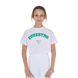 T-shirt menina Equestro Horse Club algodão mangas curtas Branco