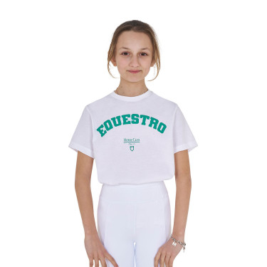 T-shirt menina Equestro Horse Club algodão mangas curtas Branco
