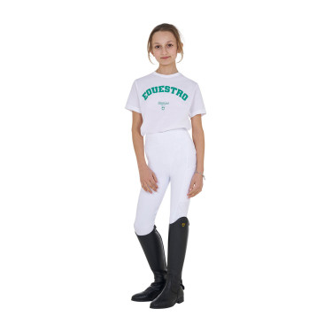 T-shirt menina Equestro Horse Club algodão mangas curtas Branco
