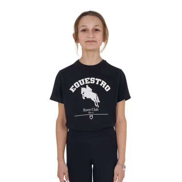 T-shirt menina Equestro Jumping Horse Club algodão mangas curtas Preto