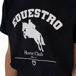 T-shirt menina Equestro Jumping Horse Club algodão mangas curtas Preto