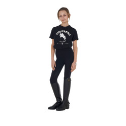T-shirt menina Equestro Jumping Horse Club algodão mangas curtas Preto