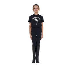 T-shirt menina Equestro Jumping Horse Club algodão mangas curtas Preto