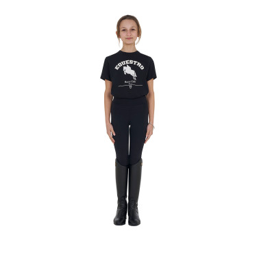 T-shirt menina Equestro Jumping Horse Club algodão mangas curtas Preto