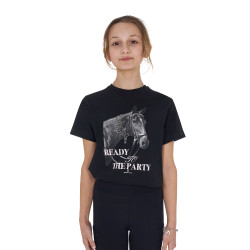 T-shirt para menina Equestro Ready To The Party em algodão com strass e mangas curtas Preto