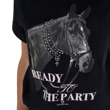 T-shirt para menina Equestro Ready To The Party em algodão com strass e mangas curtas Preto