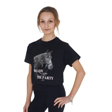 T-shirt para menina Equestro Ready To The Party em algodão com strass e mangas curtas Preto