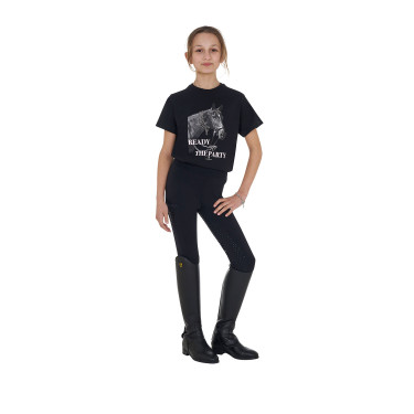 T-shirt para menina Equestro Ready To The Party em algodão com strass e mangas curtas Preto