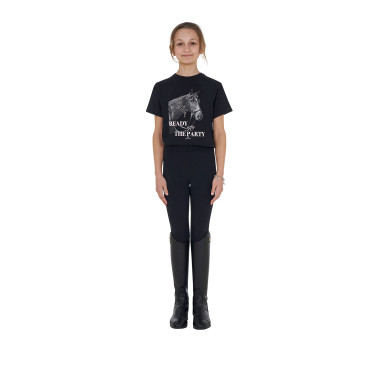 T-shirt para menina Equestro Ready To The Party em algodão com strass e mangas curtas Preto