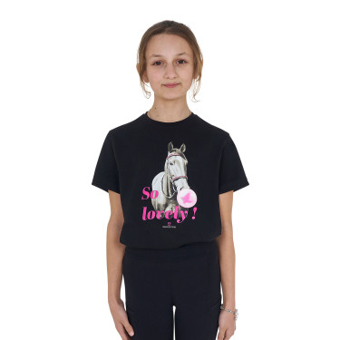 T-shirt menina Equestro So Lovely em algodão de mangas curtas Preto