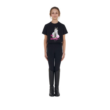 T-shirt menina Equestro So Lovely em algodão de mangas curtas Preto