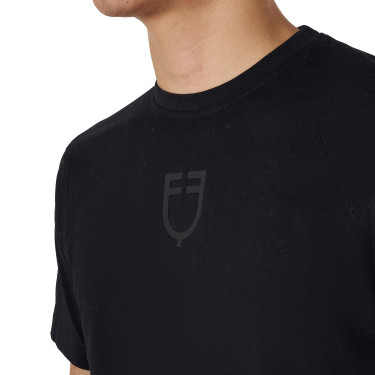 T-shirt masculino Equestro básico com logotipo tom sobre tom, mangas curtas Preto