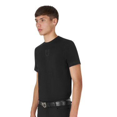 T-shirt masculino Equestro básico com logotipo tom sobre tom, mangas curtas Preto