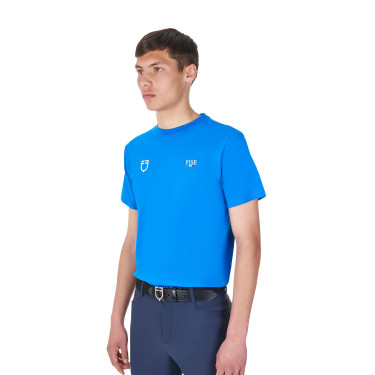 T-shirt masculino Equestro x FISE corte slim mangas curtas Azul da Savoia