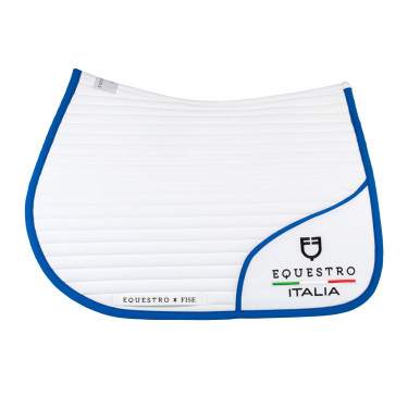 Manta de salto Equestro x FISE com logótipo bordado Branco / azul de Saboia Manta de salto Equestro x FISE com logótipo bordado Branco / azul de Saboia