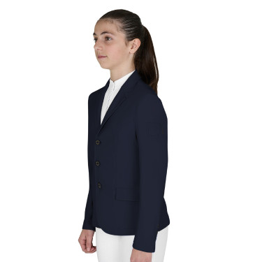 Casaco de concurso infantil Equestro corte slim três botões Blazer marinho Azul-marinho