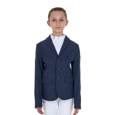 Casaco de concurso infantil unissexo Equestro x FISE de três botões Blazer marinho Azul-marinho