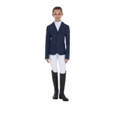 Casaco de concurso infantil unissexo Equestro x FISE de três botões Blazer marinho Azul-marinho