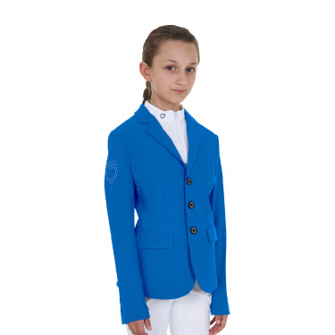 Casaco de concurso infantil unissexo Equestro x FISE de três botões Azul da Savoia
