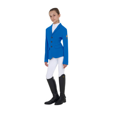 Casaco de concurso infantil unissexo Equestro x FISE de três botões Azul da Savoia